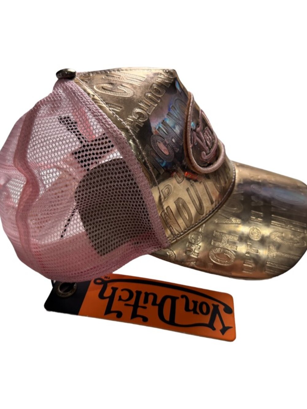 💗 NWT Von Dutch Pink Metallic Reflective Trucker Hat | Y2K McBling - Adjustable